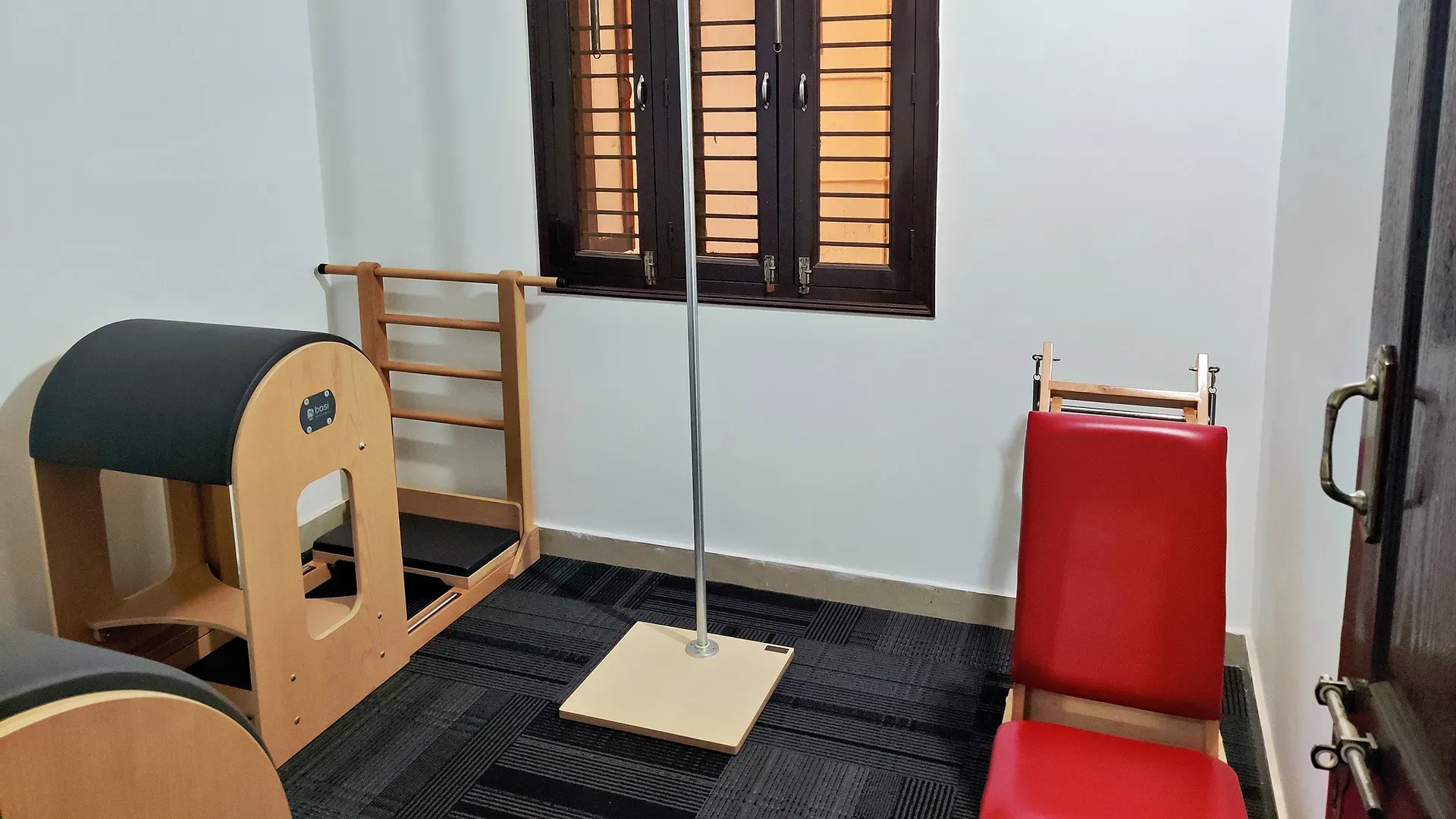 Private Pilates studio in Bengaluru showing classical apparatus including Cadillac, Wunda Chair, and reformer