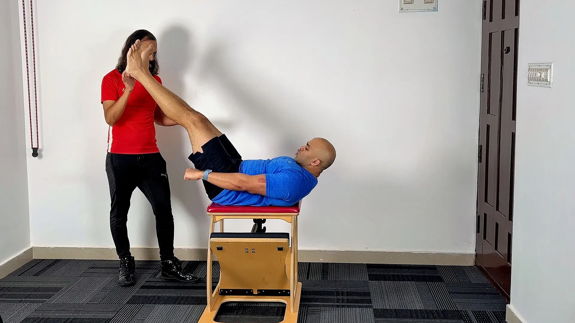 Client working on Pilates apparatus during a long-term private practice in Bengaluru